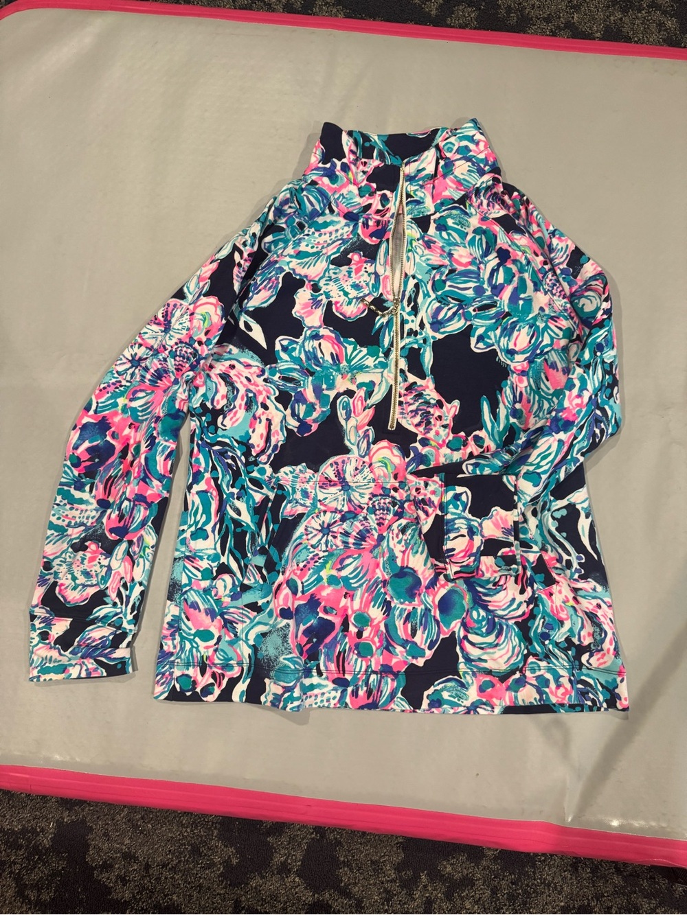 Lilly Pulitzer Tropical Floral Quarter-Zip pocket Pullover - Navy, Pink, Teal